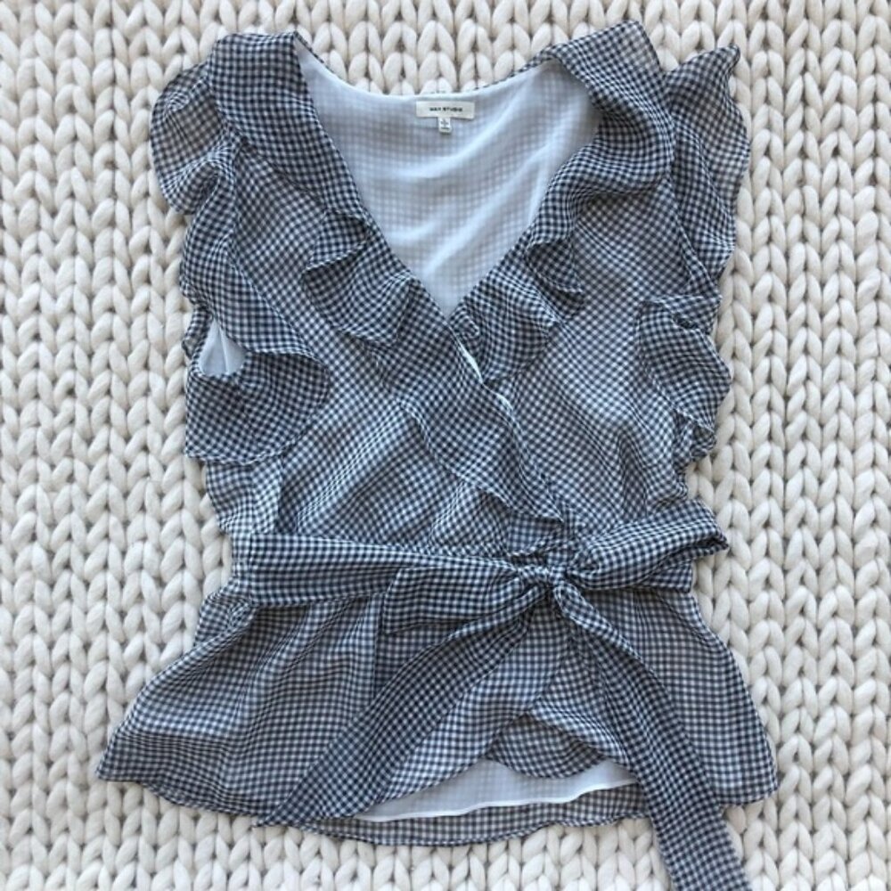 Max Studio Black & White Gingham Ruffled Top-Size L
